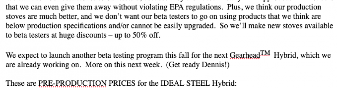 Beta-testing and Pre-Production Prices for the IDEAL STEEL Hybrid