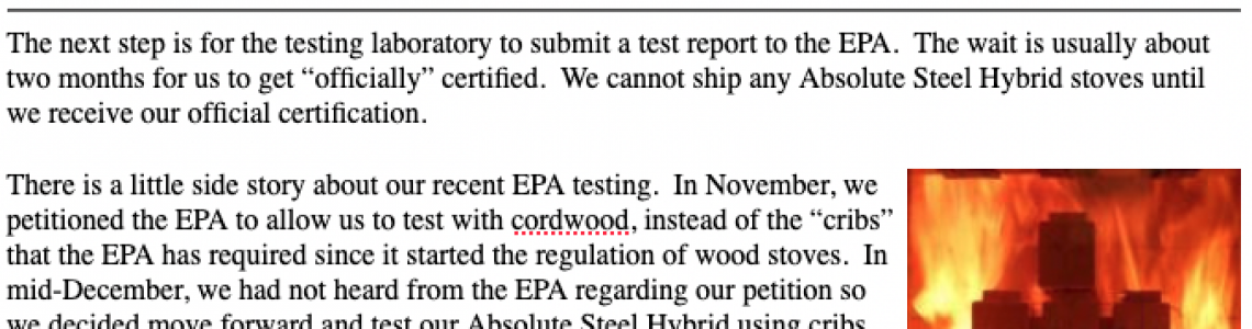 Our New Stove Passes EPA Testing – With Ease!