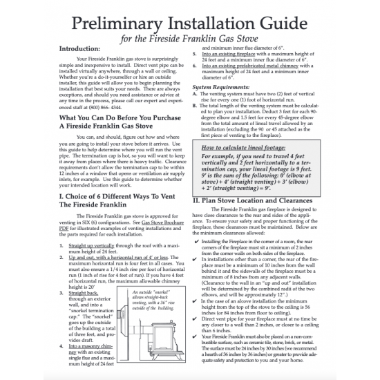 Gas Stove Preliminary Installation Guide