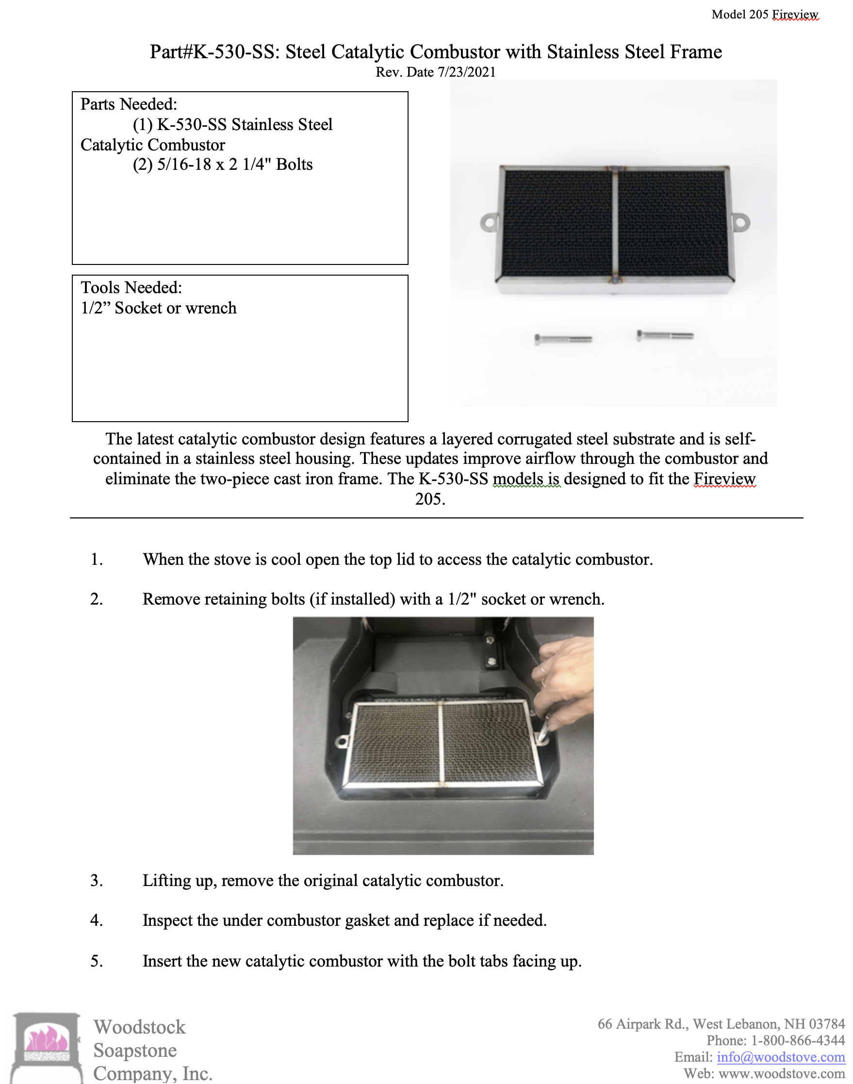 Fireview 205 Catalytic Combustor (SS) | Woodstove