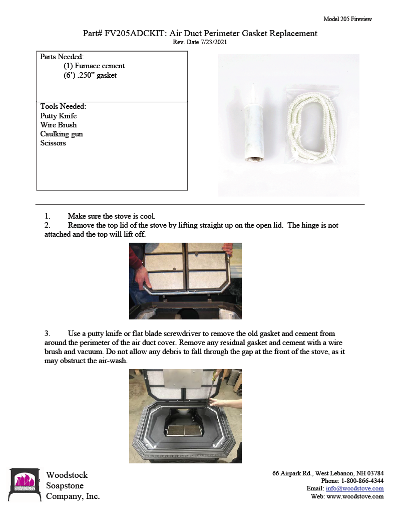 Fireview 205 Air Duct Perimeter Gasket Kit | Woodstove