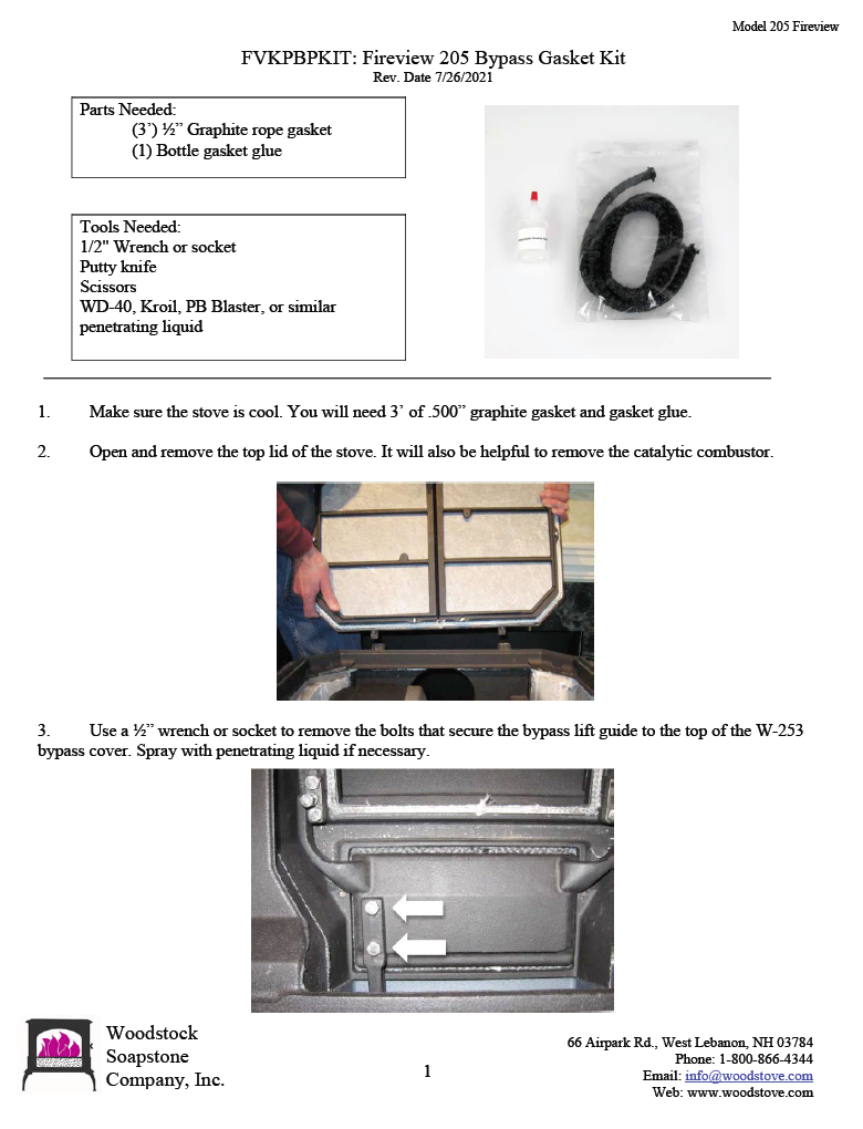 Fireview 205 Bypass Gasket Kit | Woodstove